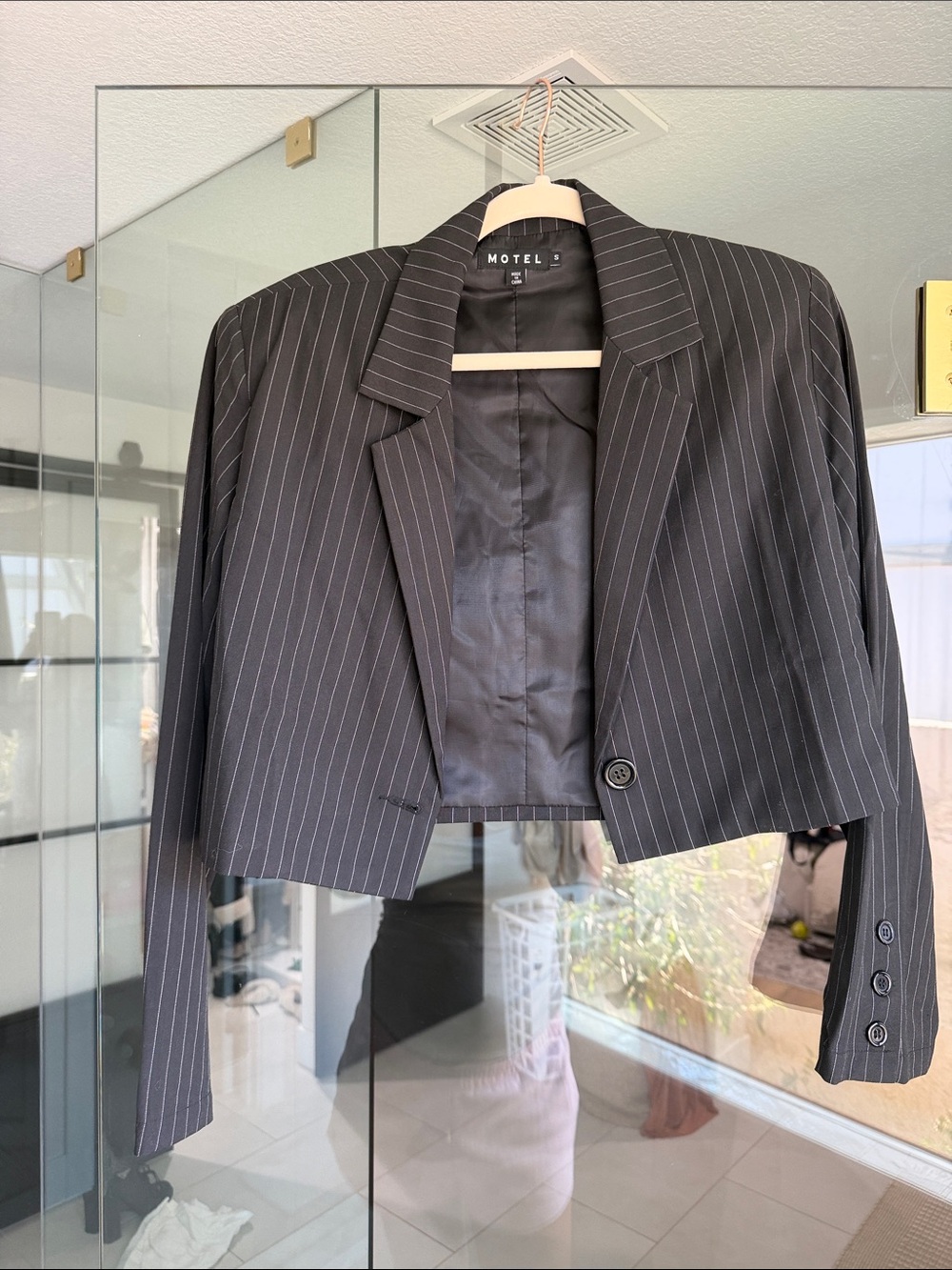 Motel Rocks Black Pinstripe Cropped Blazer